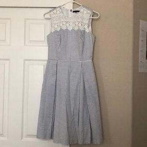 Light blue striped floral pleated dress